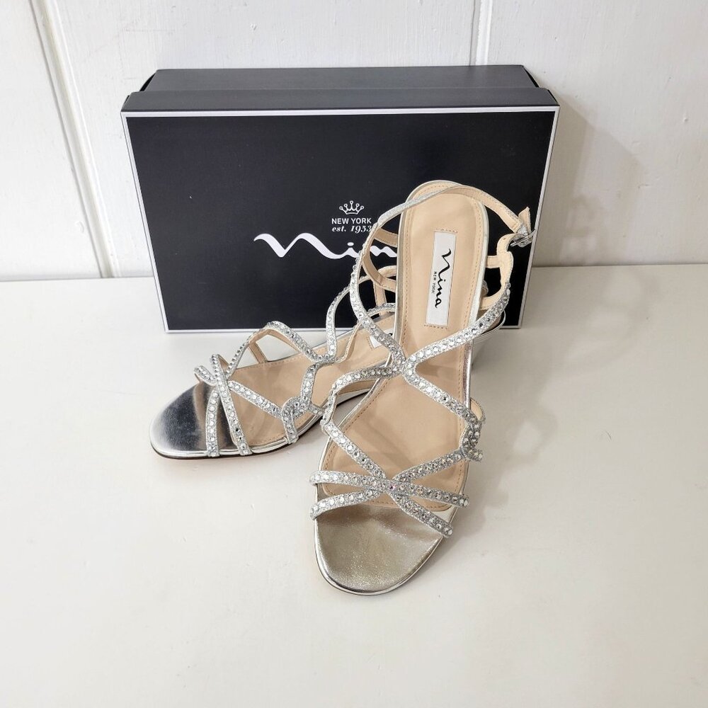 Nina Finola Silver Glitter Sandals Women's Size 9 - Picture 1 of 6